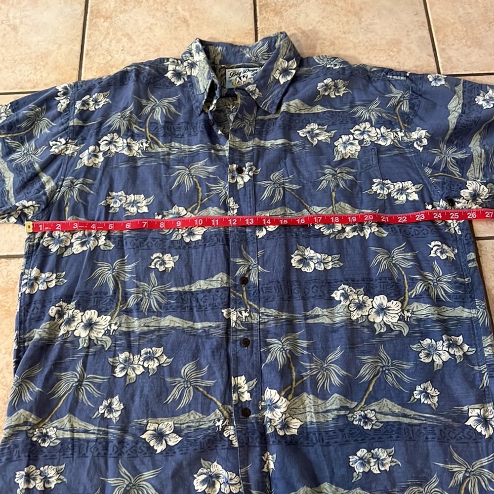 Vintage‎ Big Dogs Hawaiian Shirt Blue Floral Palms Dogs, Size Large - Picture 10 of 11